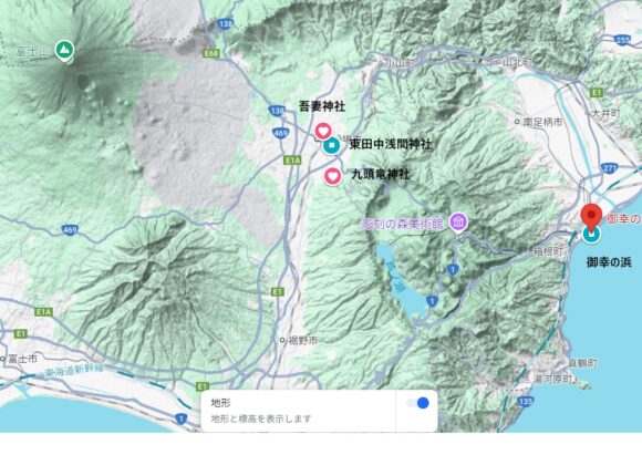 相模トラフ地形と神社